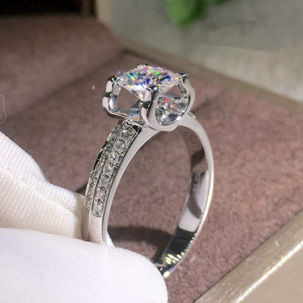Gorgeous 14K White Gold Over 925 Silver 2ct Diamond Ring